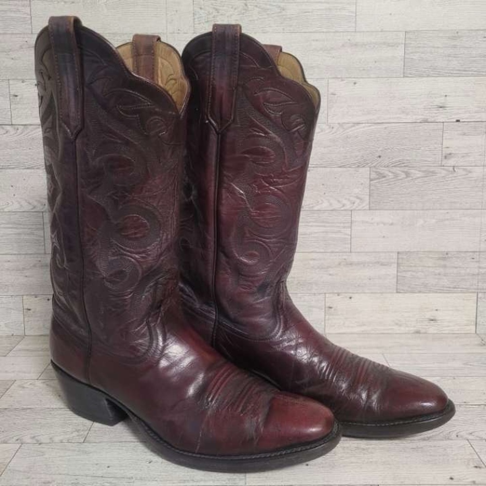 Men's Rios Of Mercedes Western Black Cherry Goat Leather Cowboy Boots Size 11
